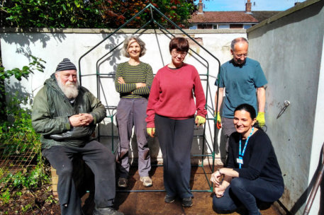 GP growing group in doctor's sugery wellbeing garden